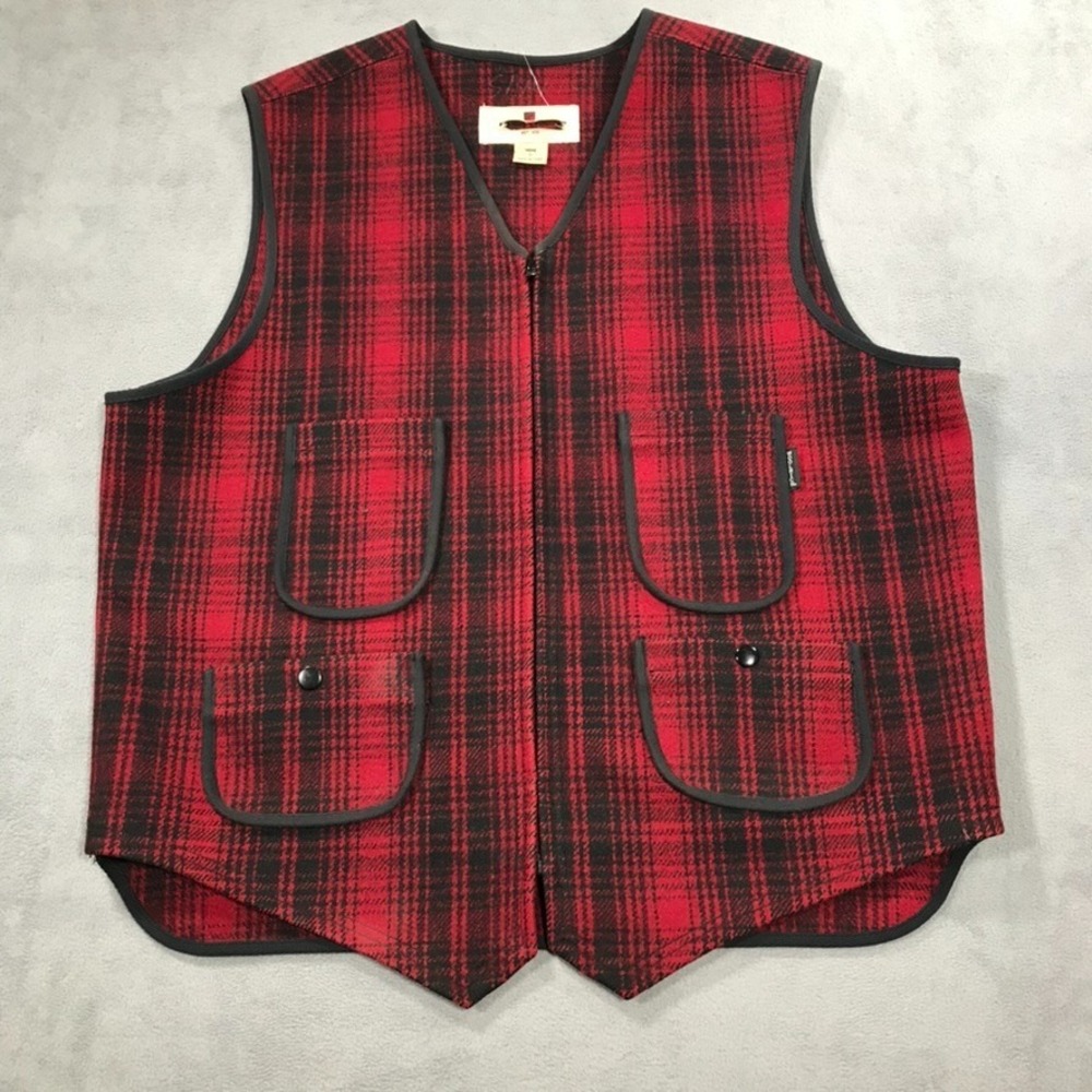 Woolrich Buffalo Plaid Vest Men's Large Red Black Wool Blend Hunting Classic *